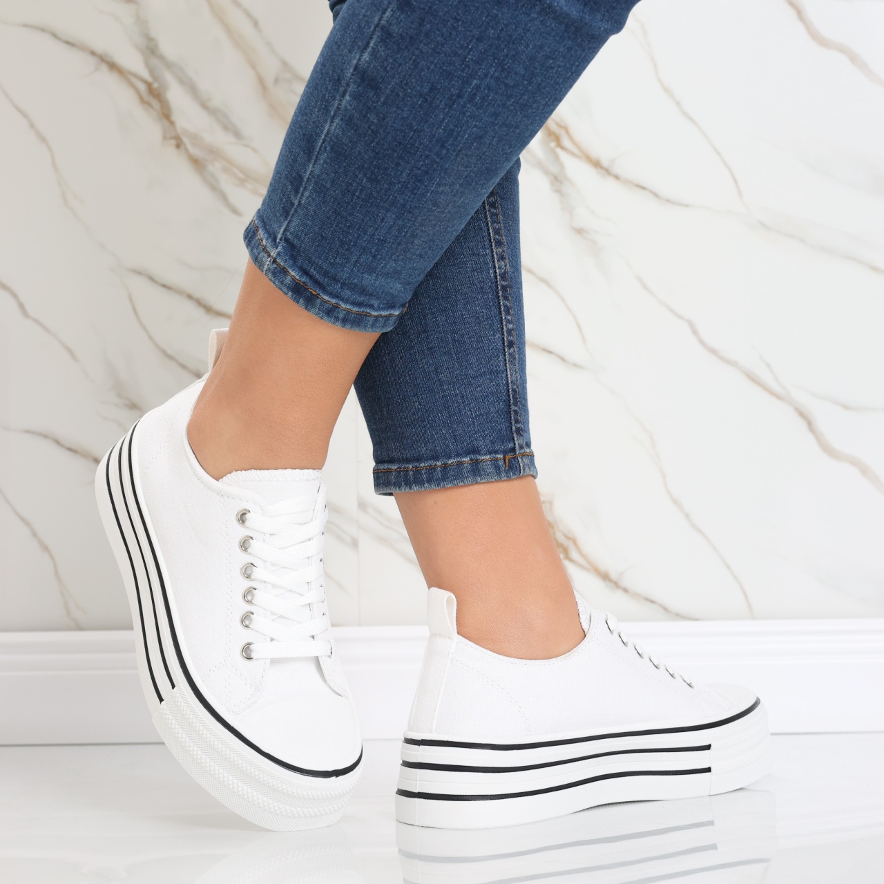Sneakers dama albi din textil Elsie - poza 4