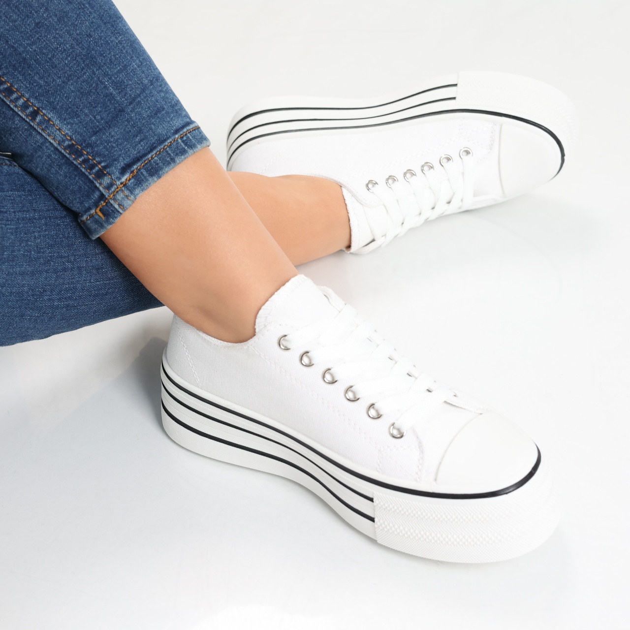 Sneakers dama albi din textil Elsie - poza 5