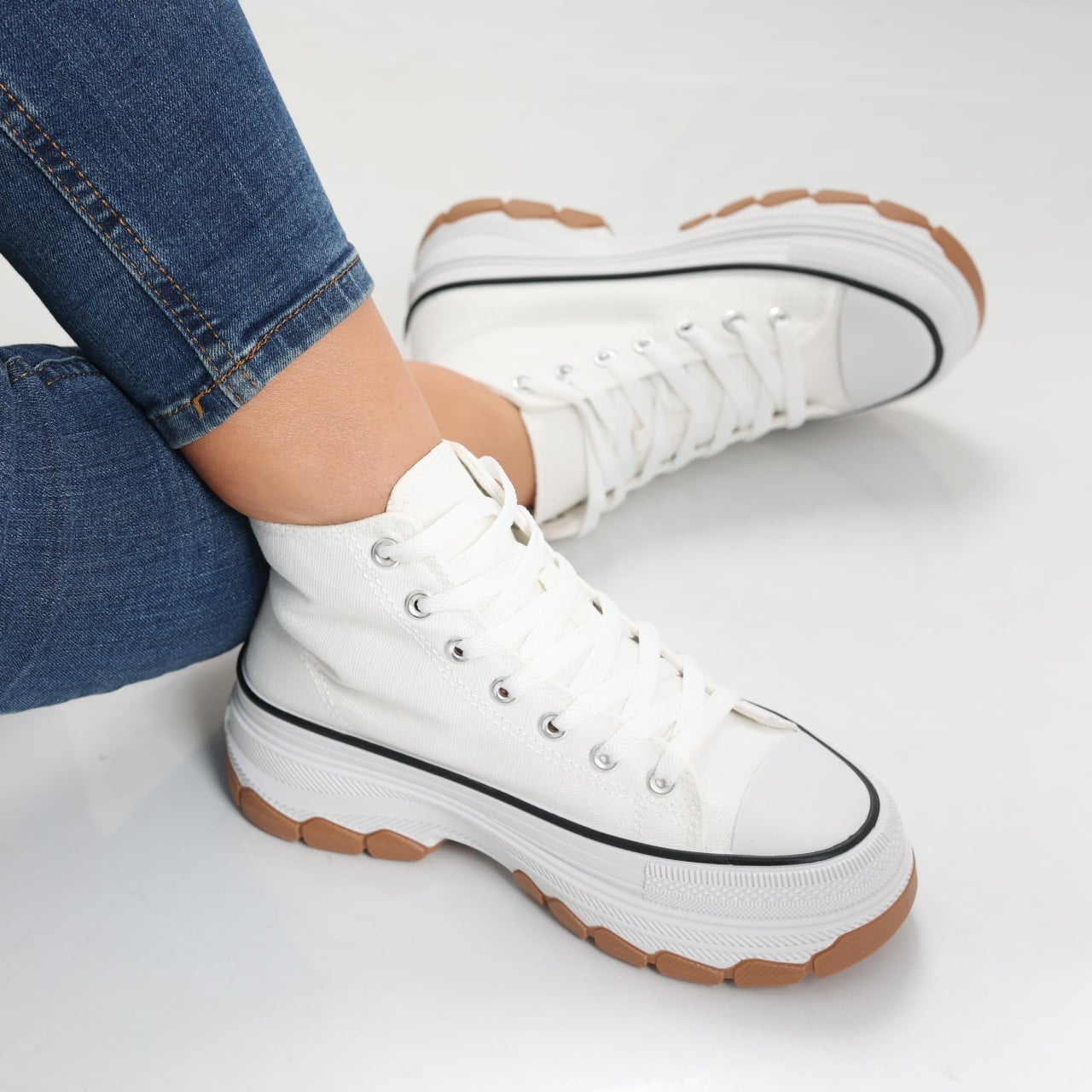 Sneakers dama albi din textil Faye - poza 1