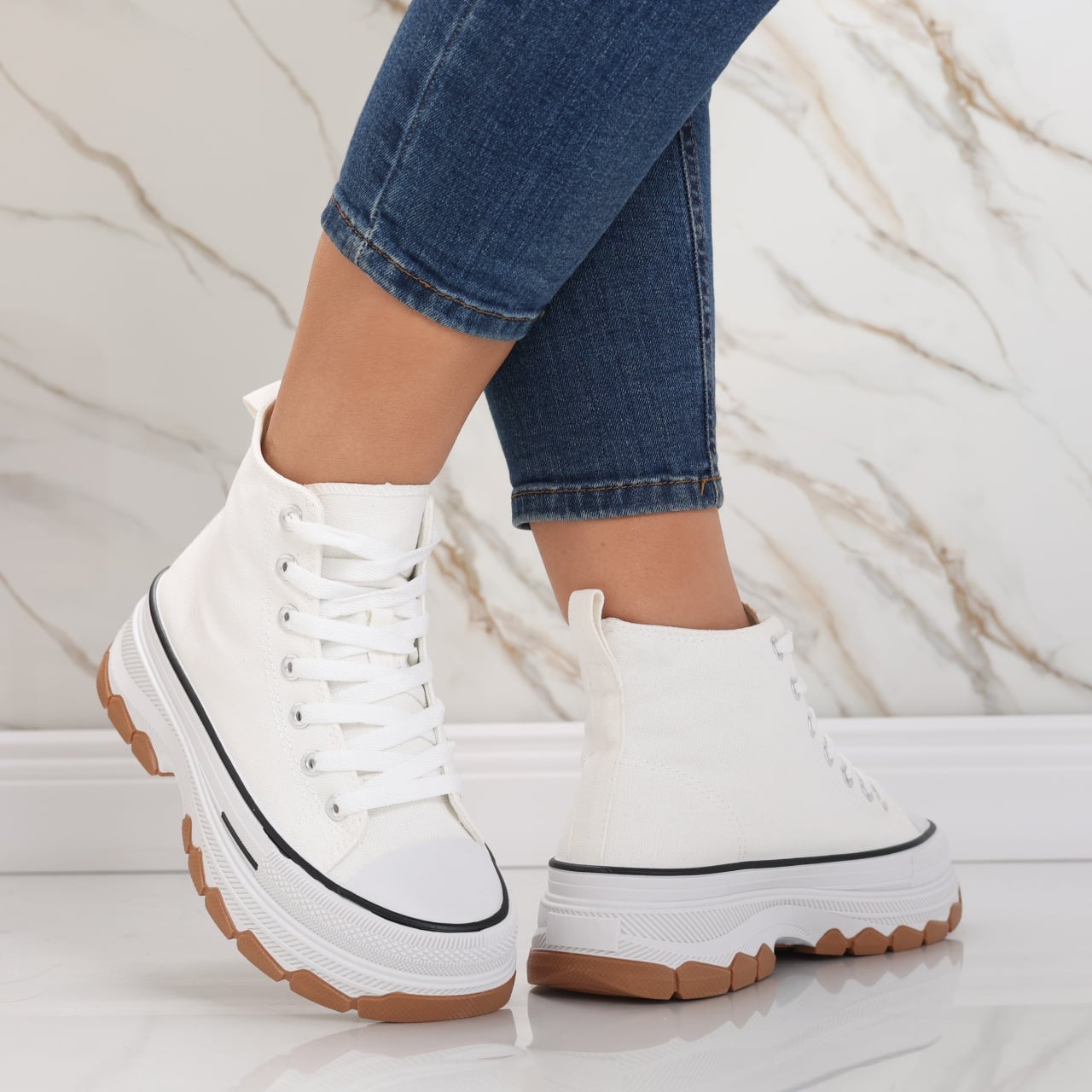 Sneakers dama albi din textil Faye - poza 2