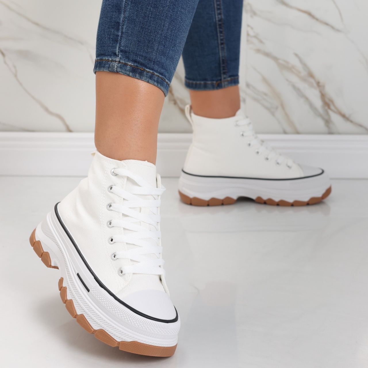 Sneakers dama albi din textil Faye - poza 3