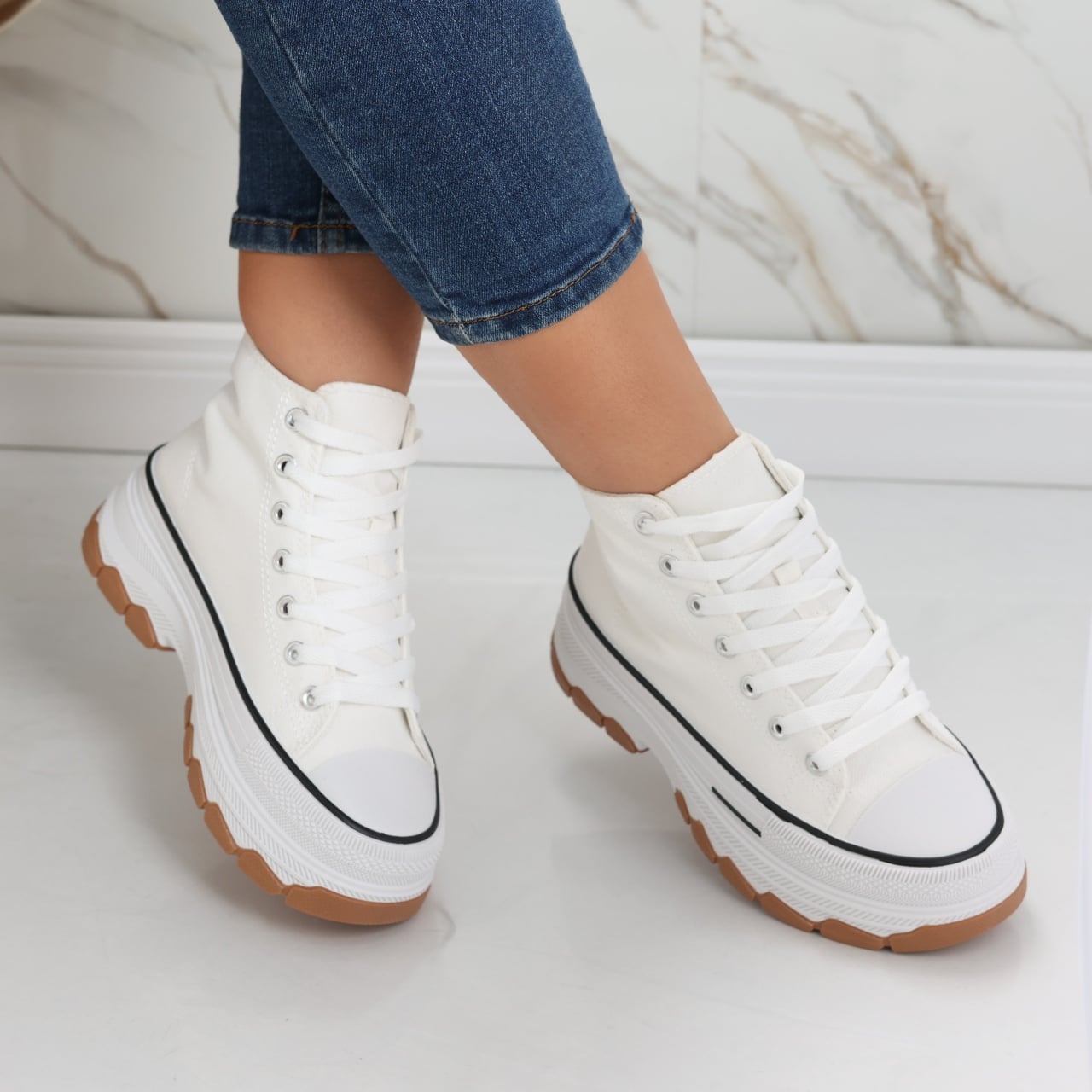Sneakers dama albi din textil Faye - poza 4