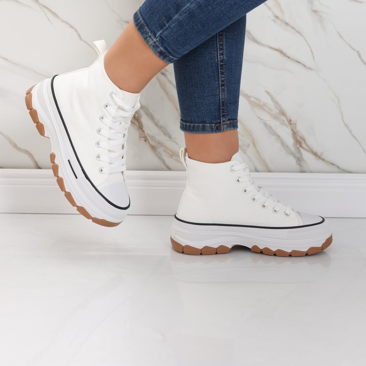 Sneakers dama albi din textil Faye - poza 5