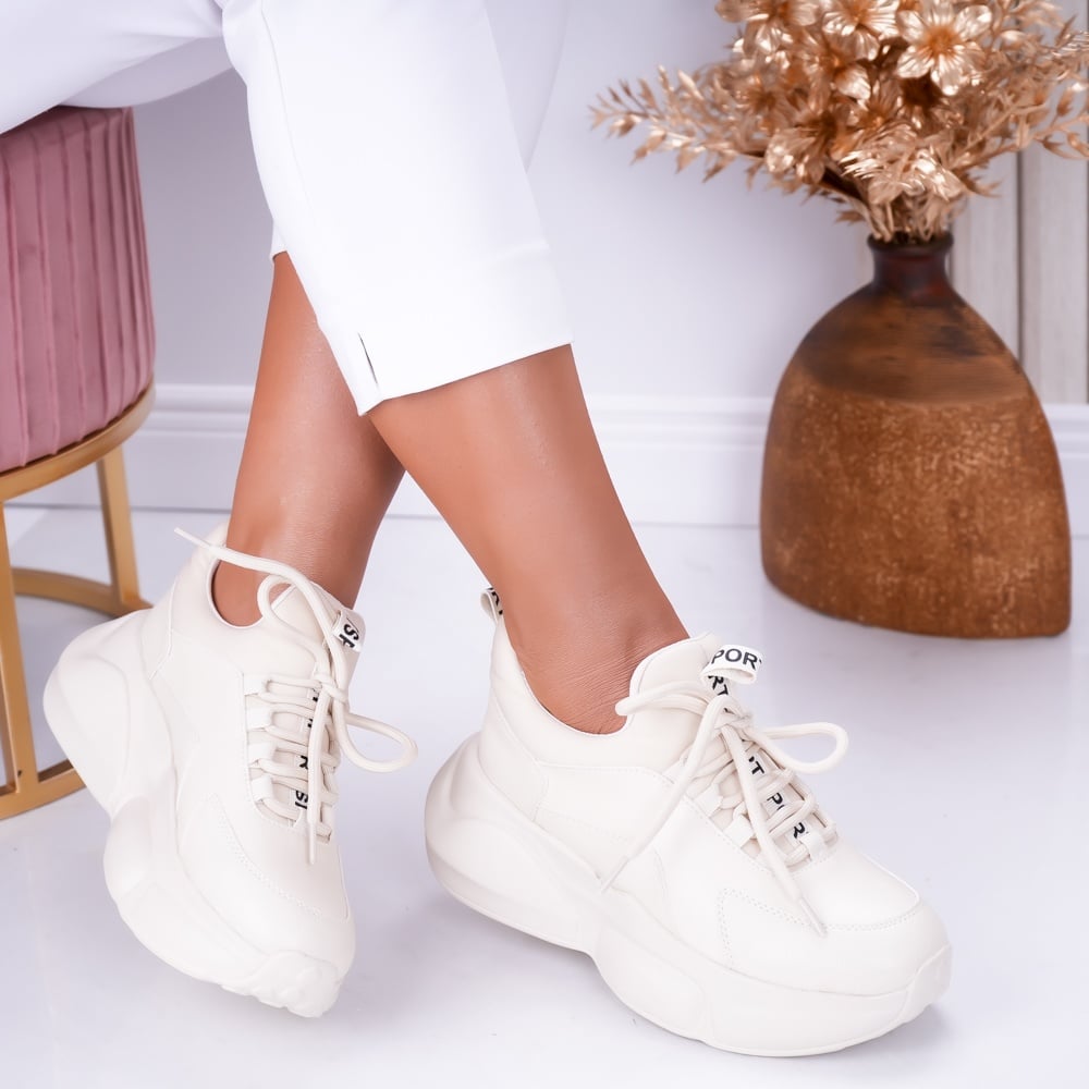 Sneakers dama Bej din Piele Ecologica Clove - poza 1