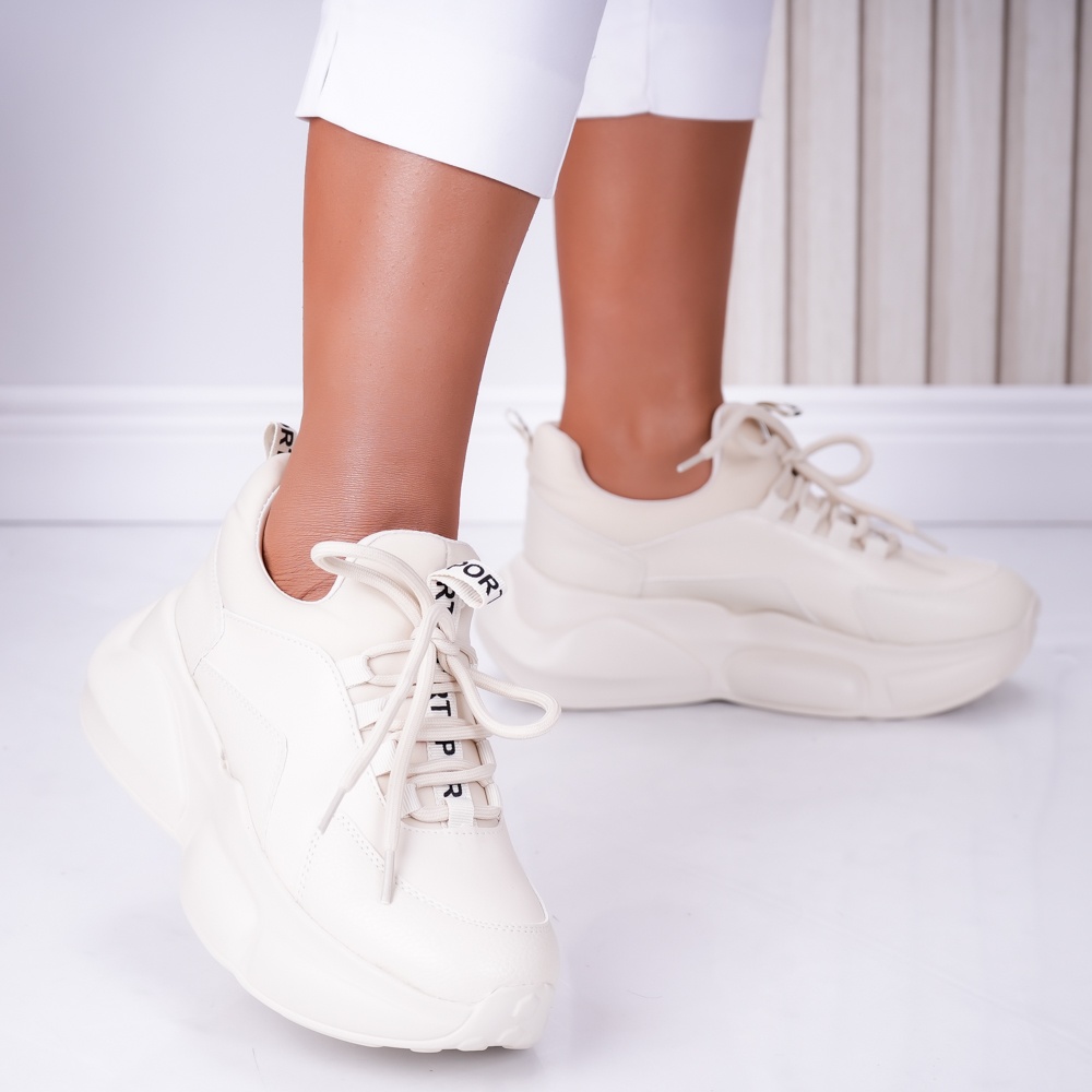 Sneakers dama Bej din Piele Ecologica Clove - poza 2