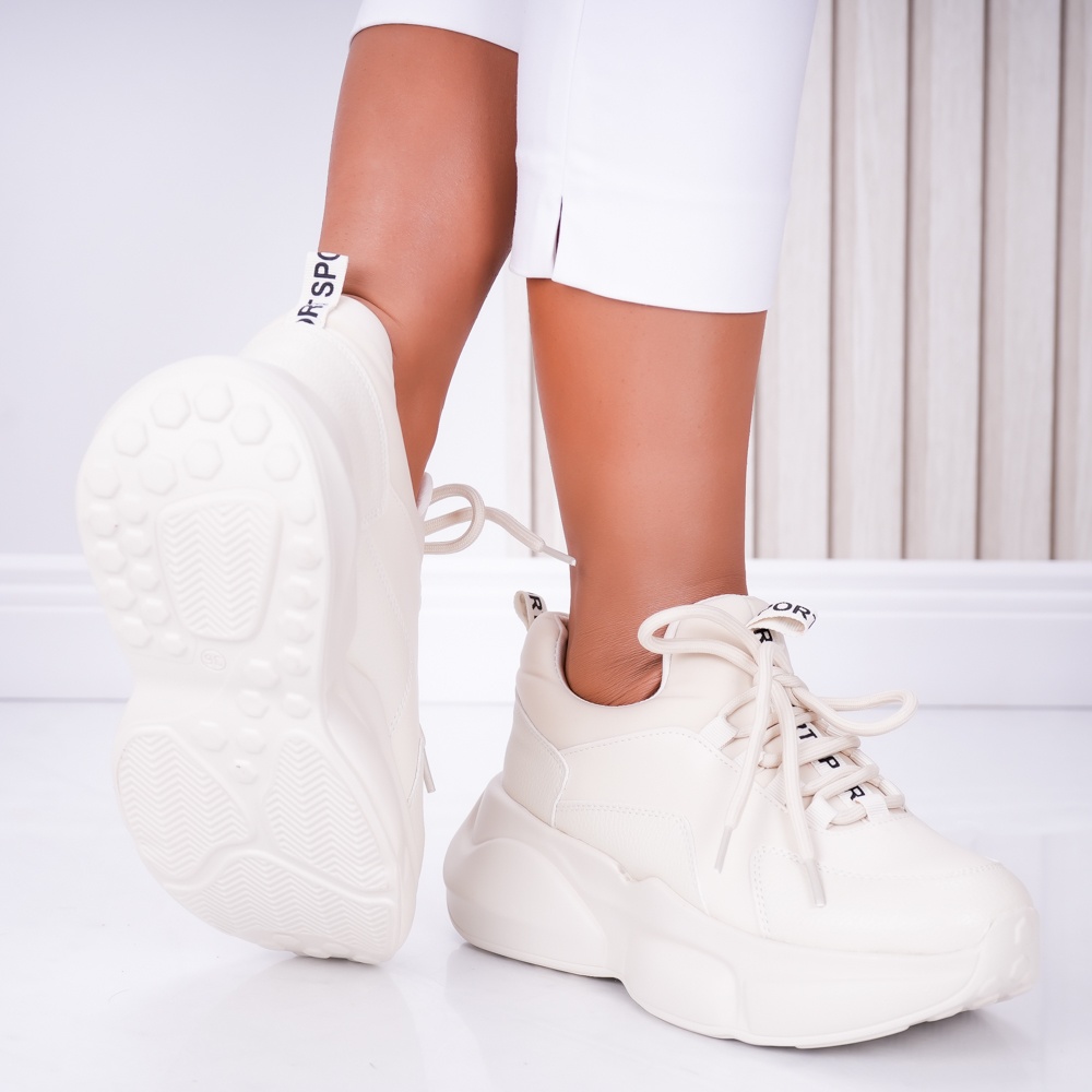 Sneakers dama Bej din Piele Ecologica Clove - poza 4