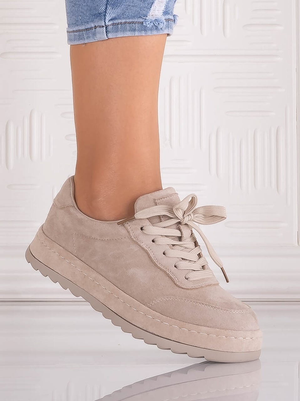 Sneakers dama Bej din Piele Ecologica Intoarsa Daliva - poza 1