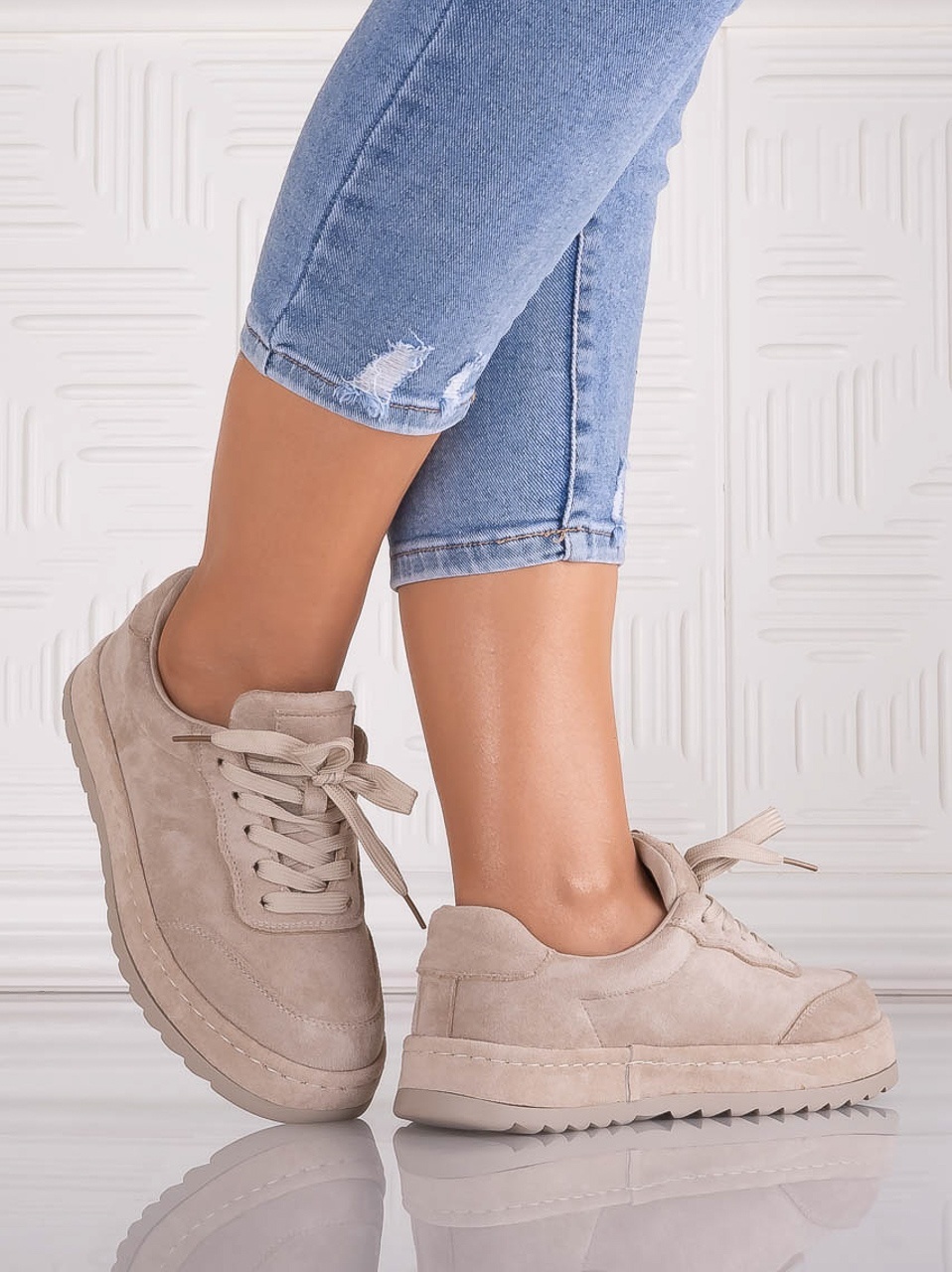 Sneakers dama Bej din Piele Ecologica Intoarsa Daliva - poza 3