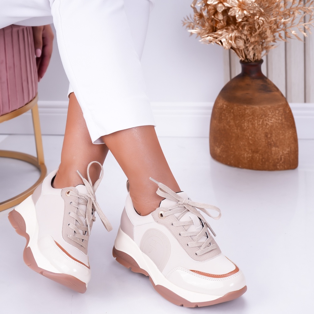 Sneakers dama Bej din Piele Ecologica Rhea - poza 1