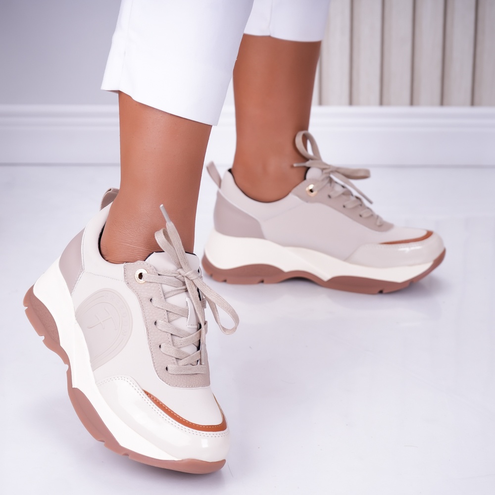 Sneakers dama Bej din Piele Ecologica Rhea - poza 2