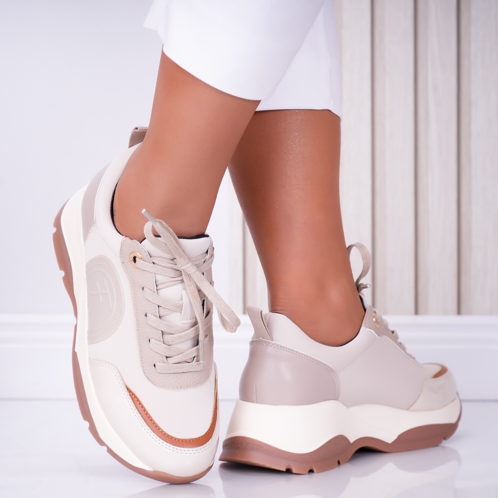 Sneakers dama Bej din Piele Ecologica Rhea - poza 3