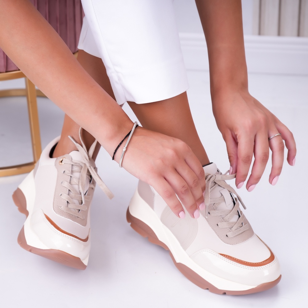 Sneakers dama Bej din Piele Ecologica Rhea - poza 4