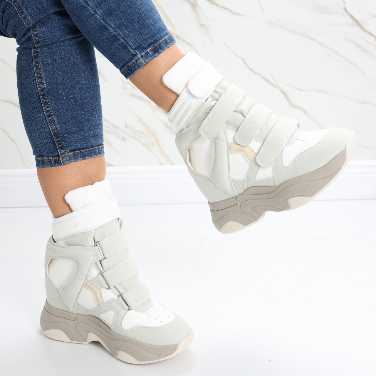 Sneakers dama cu Platforma Albi din Piele Ecologica Anamil - poza 1