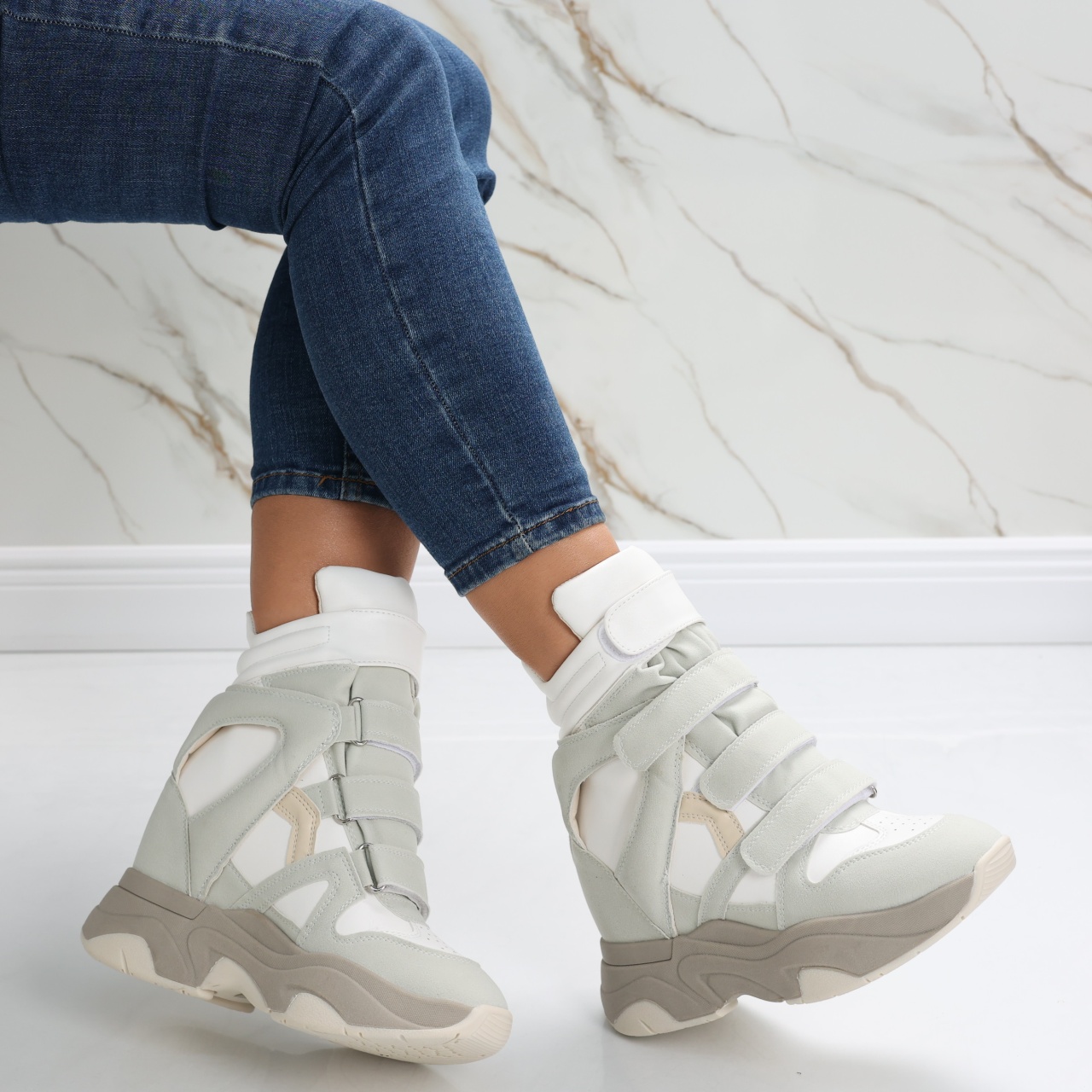 Sneakers dama cu Platforma Albi din Piele Ecologica Anamil - poza 2