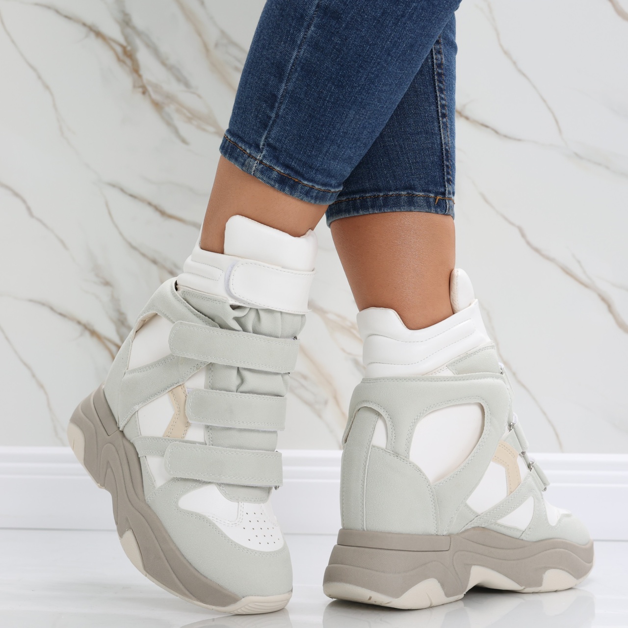 Sneakers dama cu Platforma Albi din Piele Ecologica Anamil - poza 3