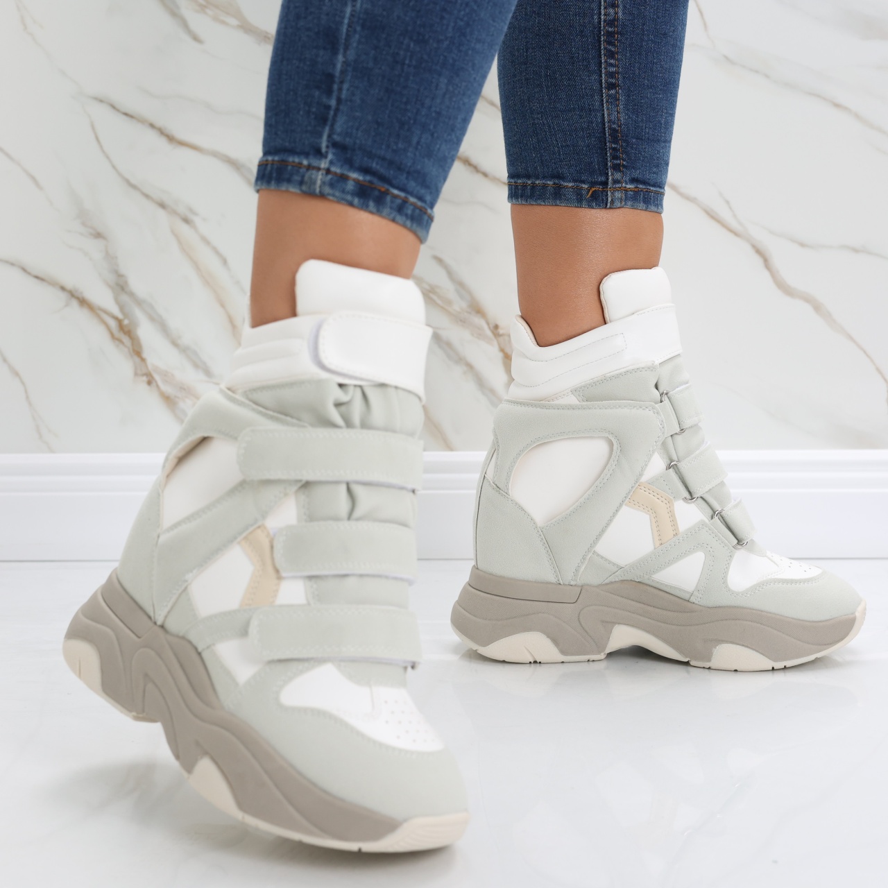 Sneakers dama cu Platforma Albi din Piele Ecologica Anamil - poza 4
