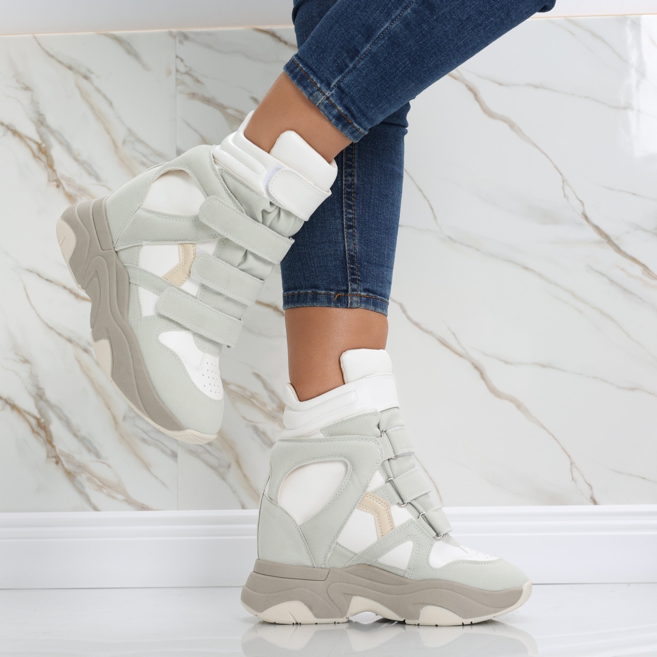 Sneakers dama cu Platforma Albi din Piele Ecologica Anamil - poza 5