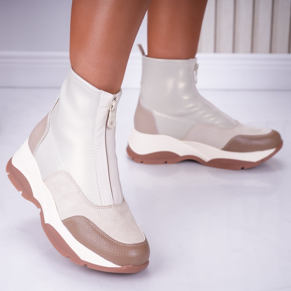 Sneakers dama cu platforma Bej din Piele Ecologica Noemi - poza 1