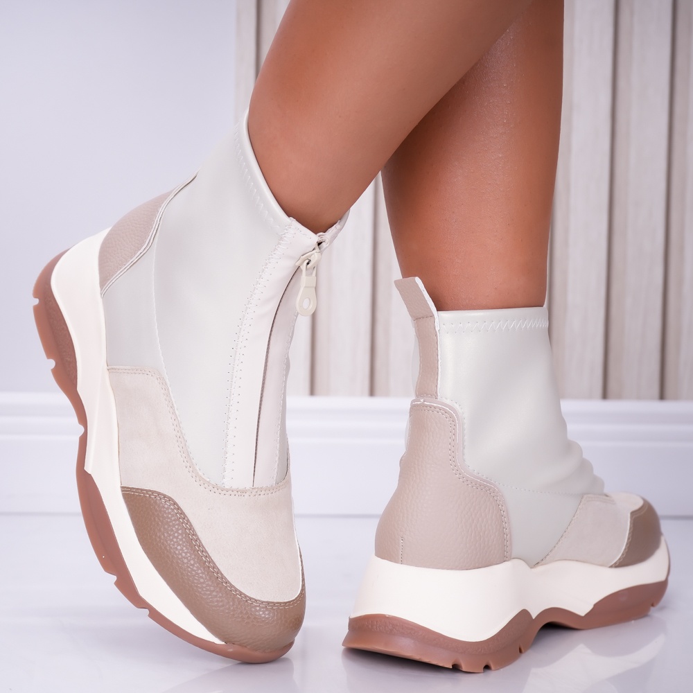 Sneakers dama cu platforma Bej din Piele Ecologica Noemi - poza 2