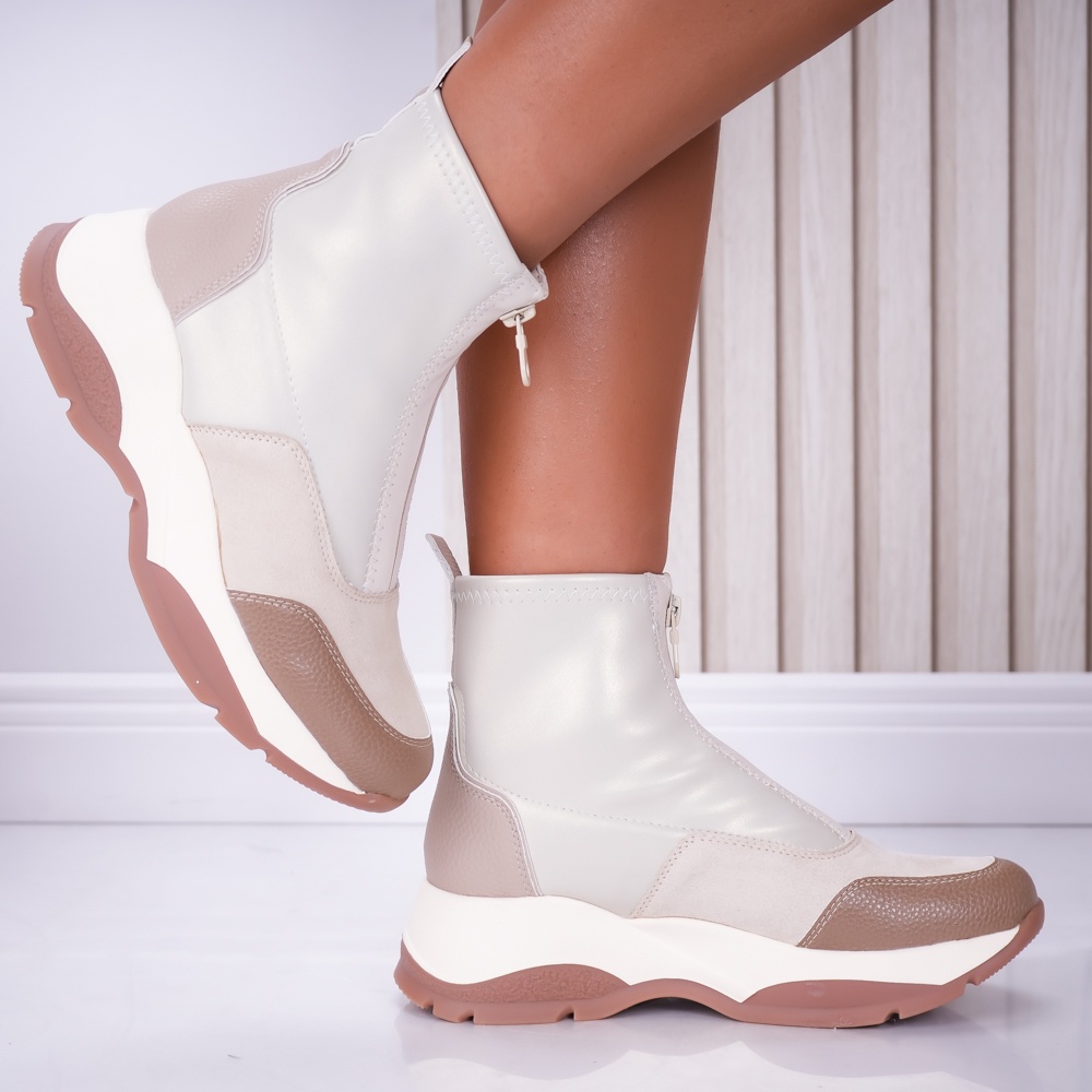 Sneakers dama cu platforma Bej din Piele Ecologica Noemi - poza 3