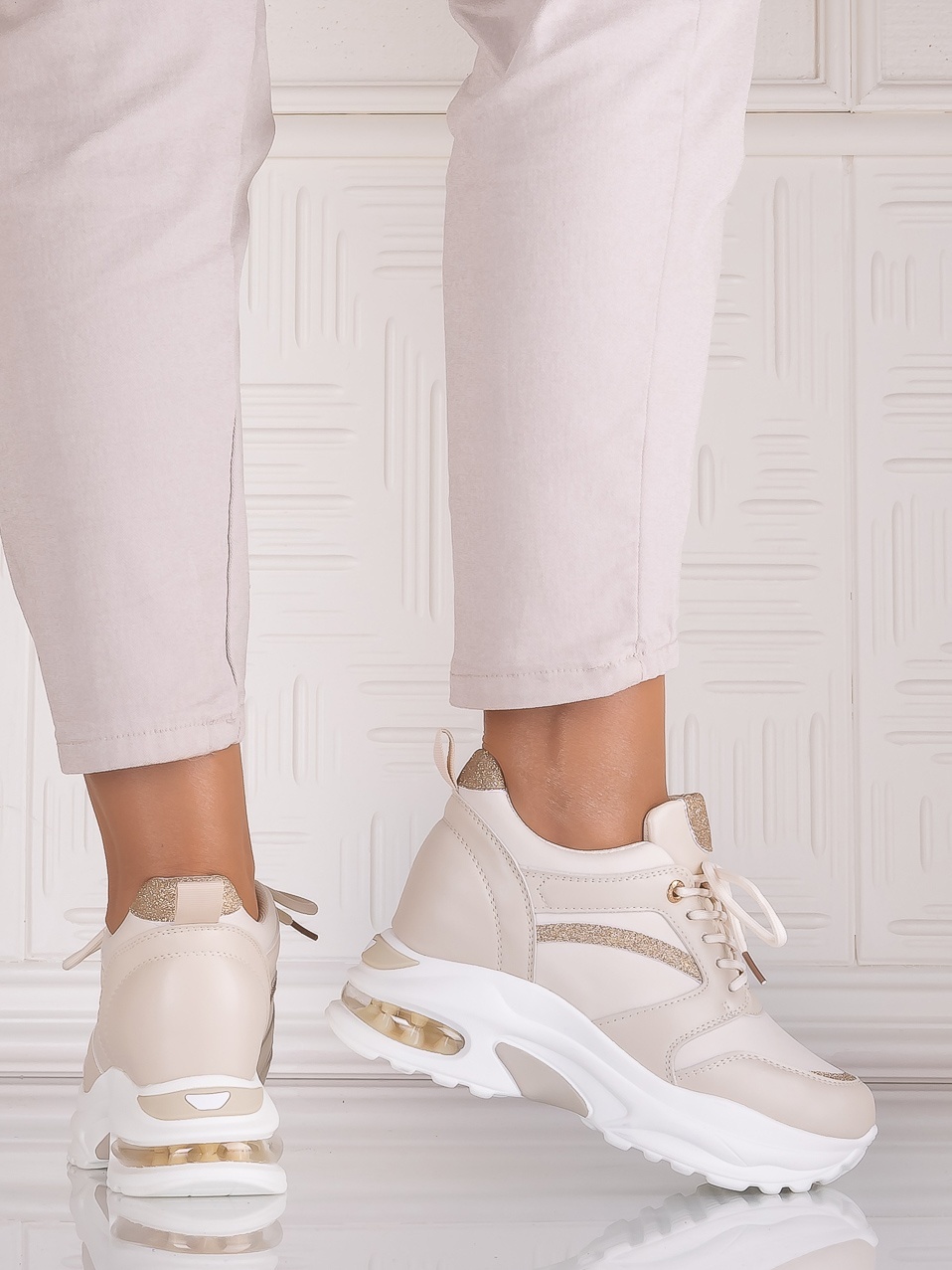 Sneakers dama cu platforma Bej din Piele Ecologica Tammara - poza 1