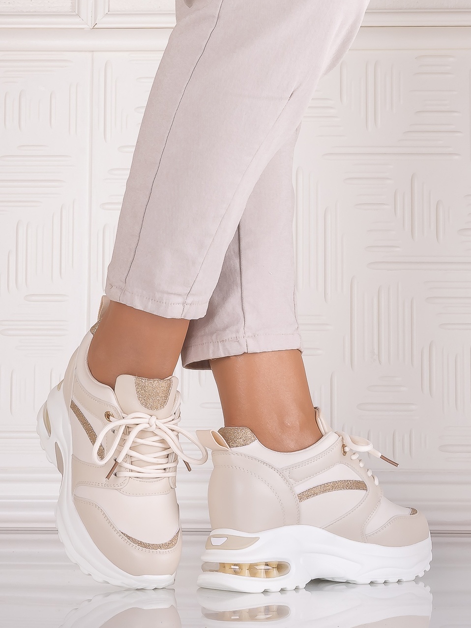 Sneakers dama cu platforma Bej din Piele Ecologica Tammara - poza 5