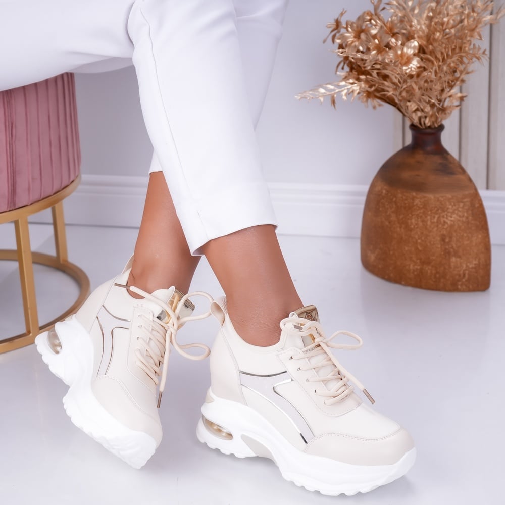 Sneakers dama cu platforma Bej din Textil Didi - poza 1