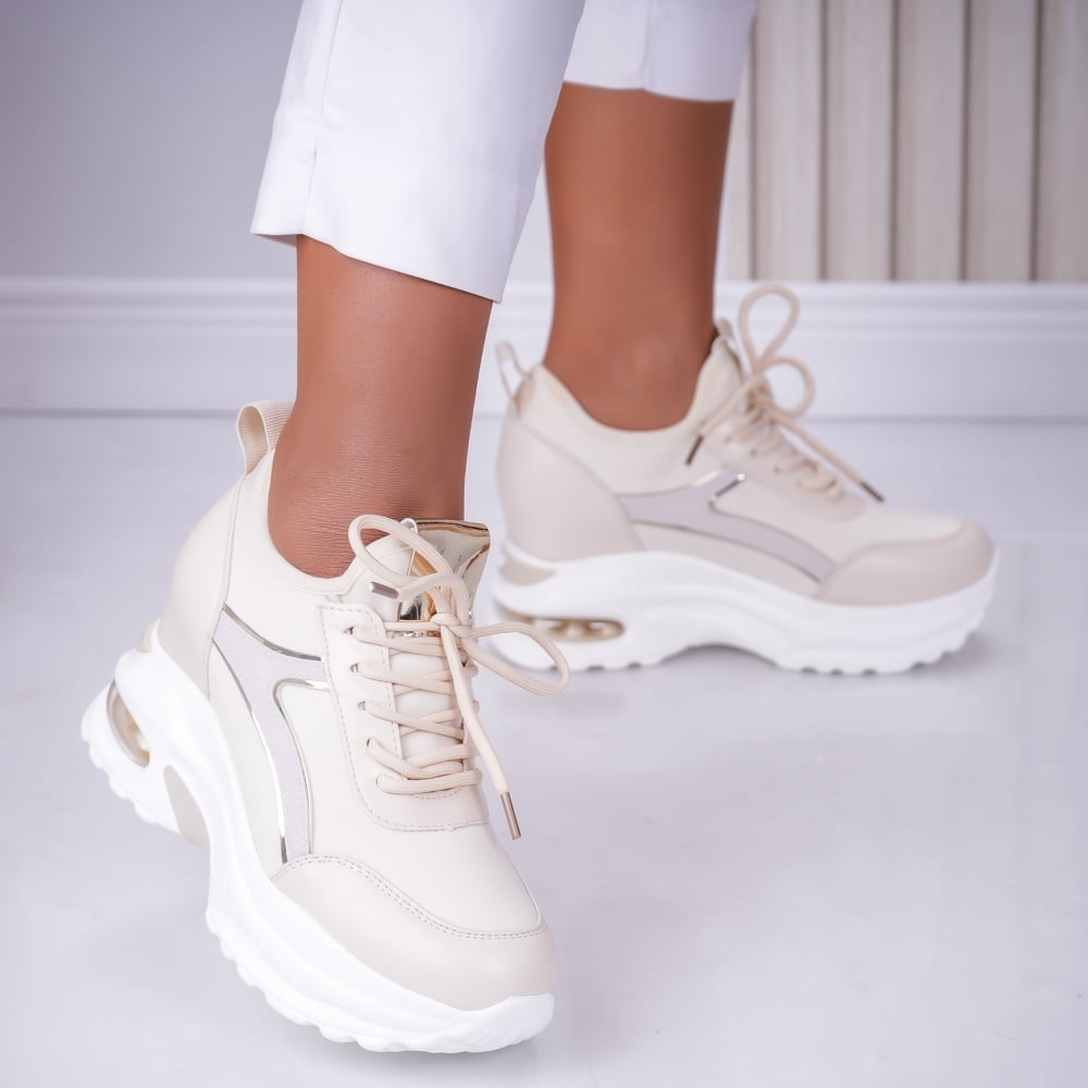 Sneakers dama cu platforma Bej din Textil Didi - poza 2