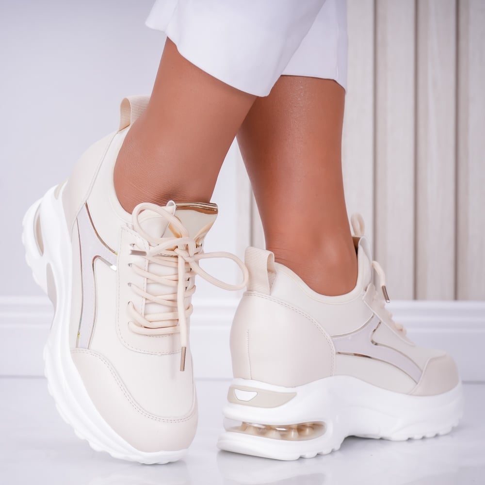 Sneakers dama cu platforma Bej din Textil Didi - poza 3
