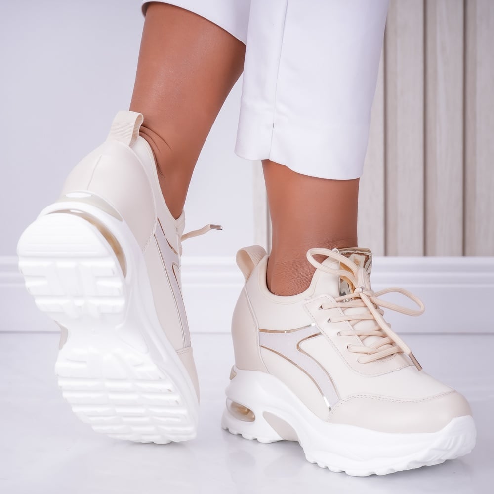 Sneakers dama cu platforma Bej din Textil Didi - poza 4