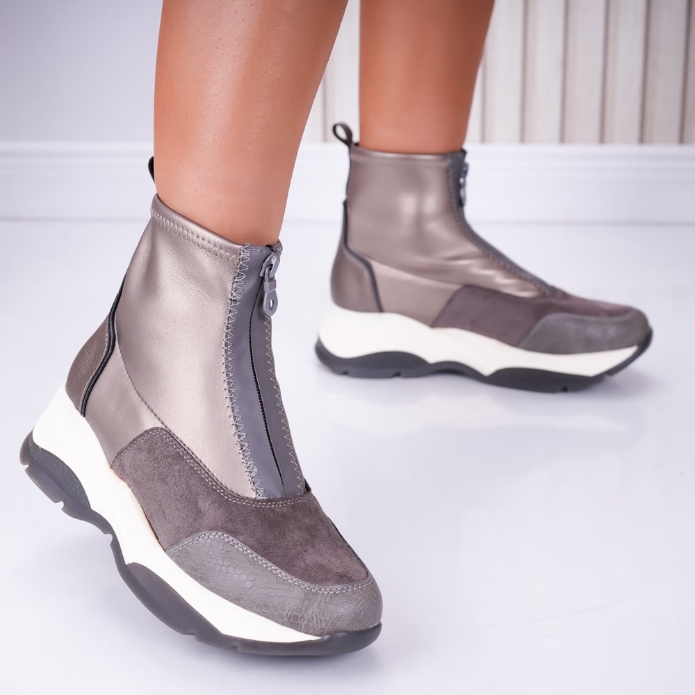 Sneakers dama cu platforma Gri din Piele Ecologica Noemi - poza 1