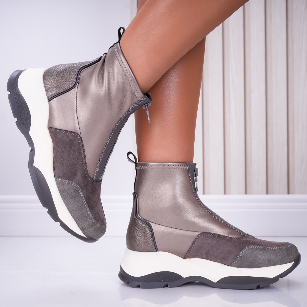 Sneakers dama cu platforma Gri din Piele Ecologica Noemi - poza 2