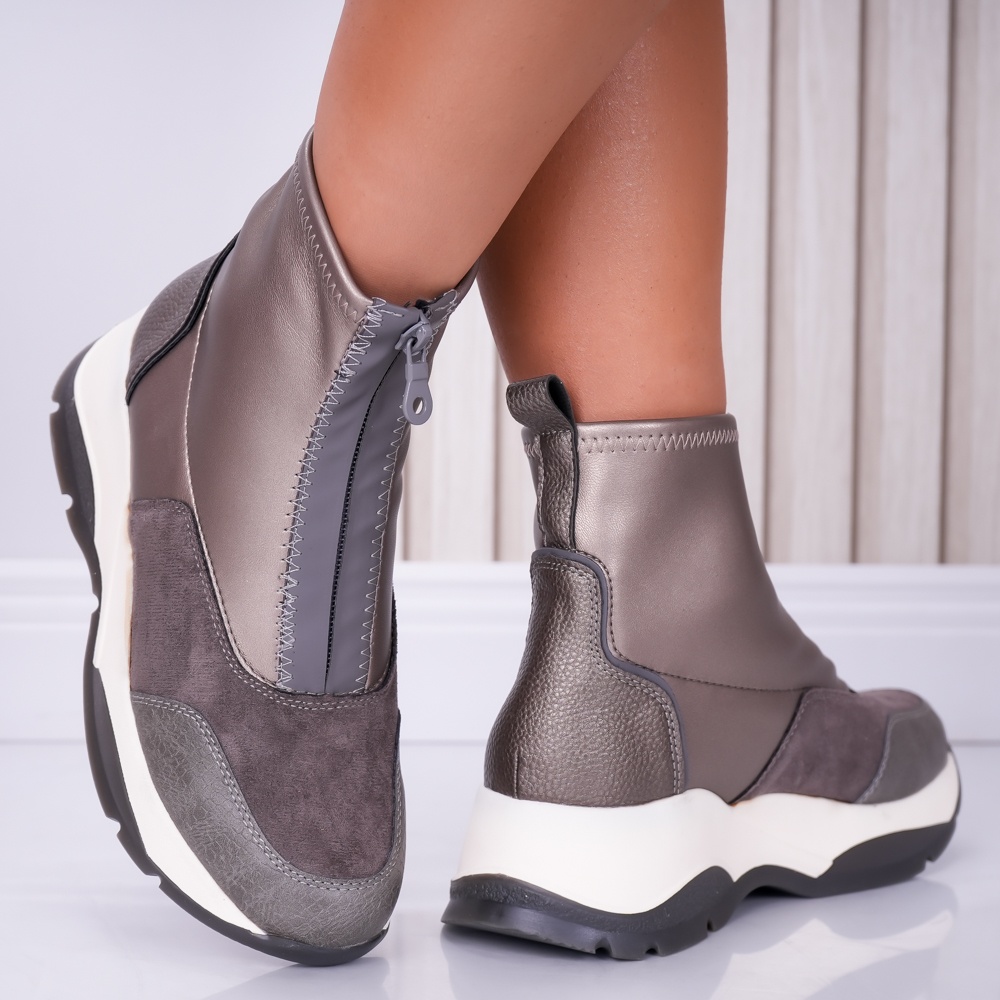 Sneakers dama cu platforma Gri din Piele Ecologica Noemi - poza 3