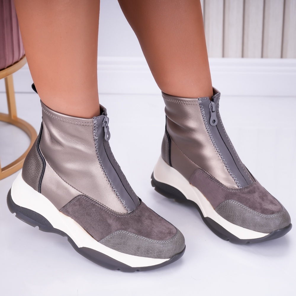 Sneakers dama cu platforma Gri din Piele Ecologica Noemi - poza 4