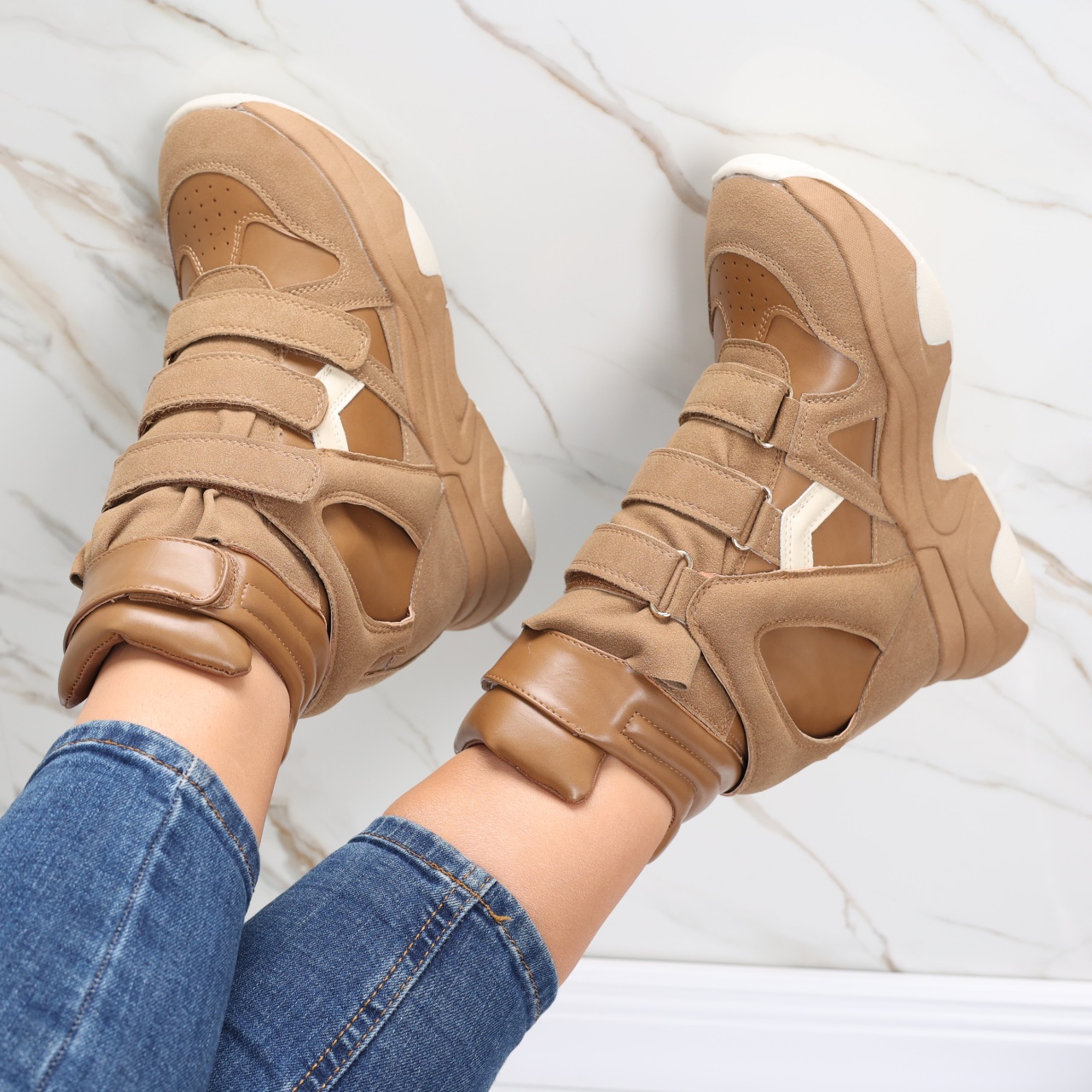 Sneakers dama cu Platforma Kaki din Piele Ecologica Anamil - poza 1