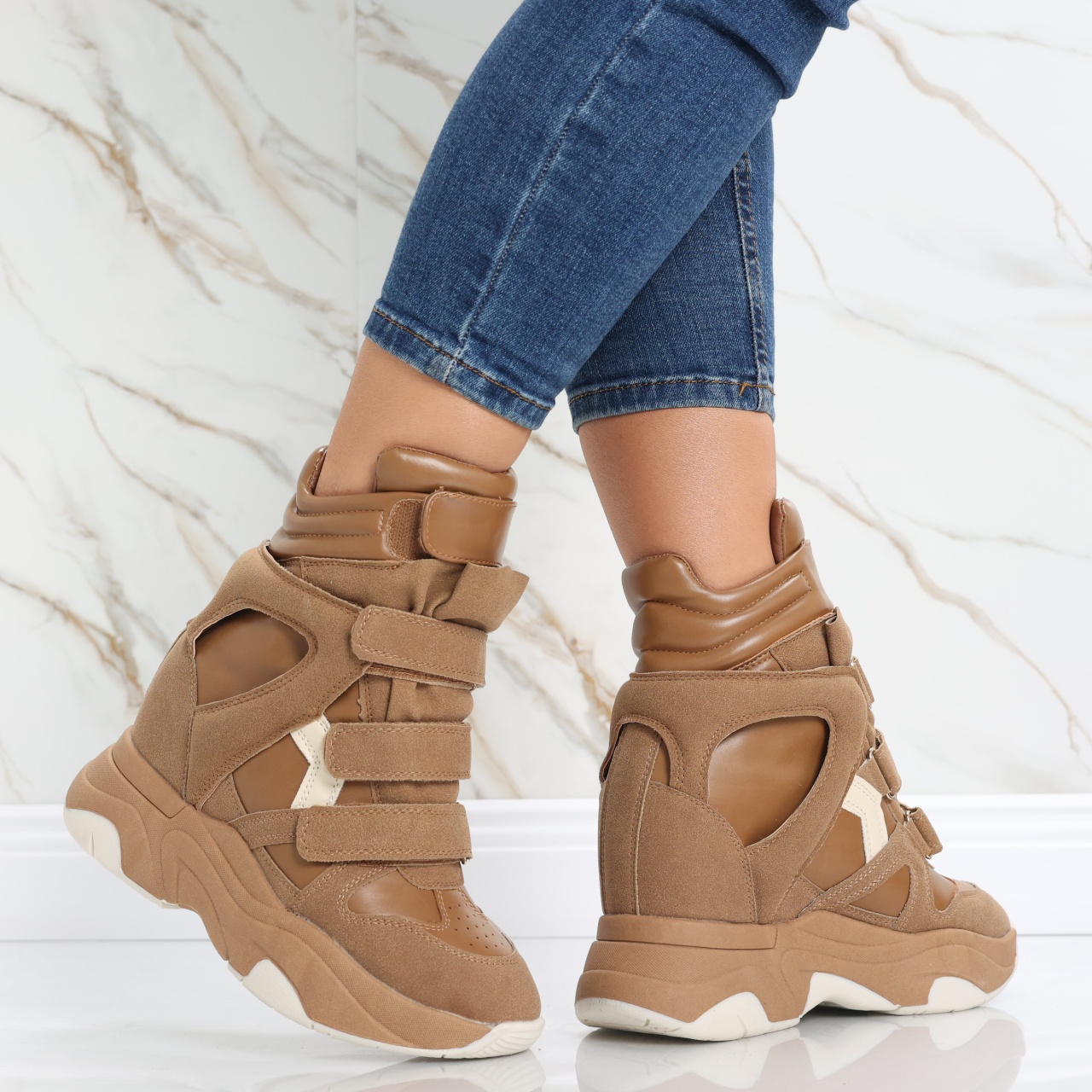Sneakers dama cu Platforma Kaki din Piele Ecologica Anamil - poza 2