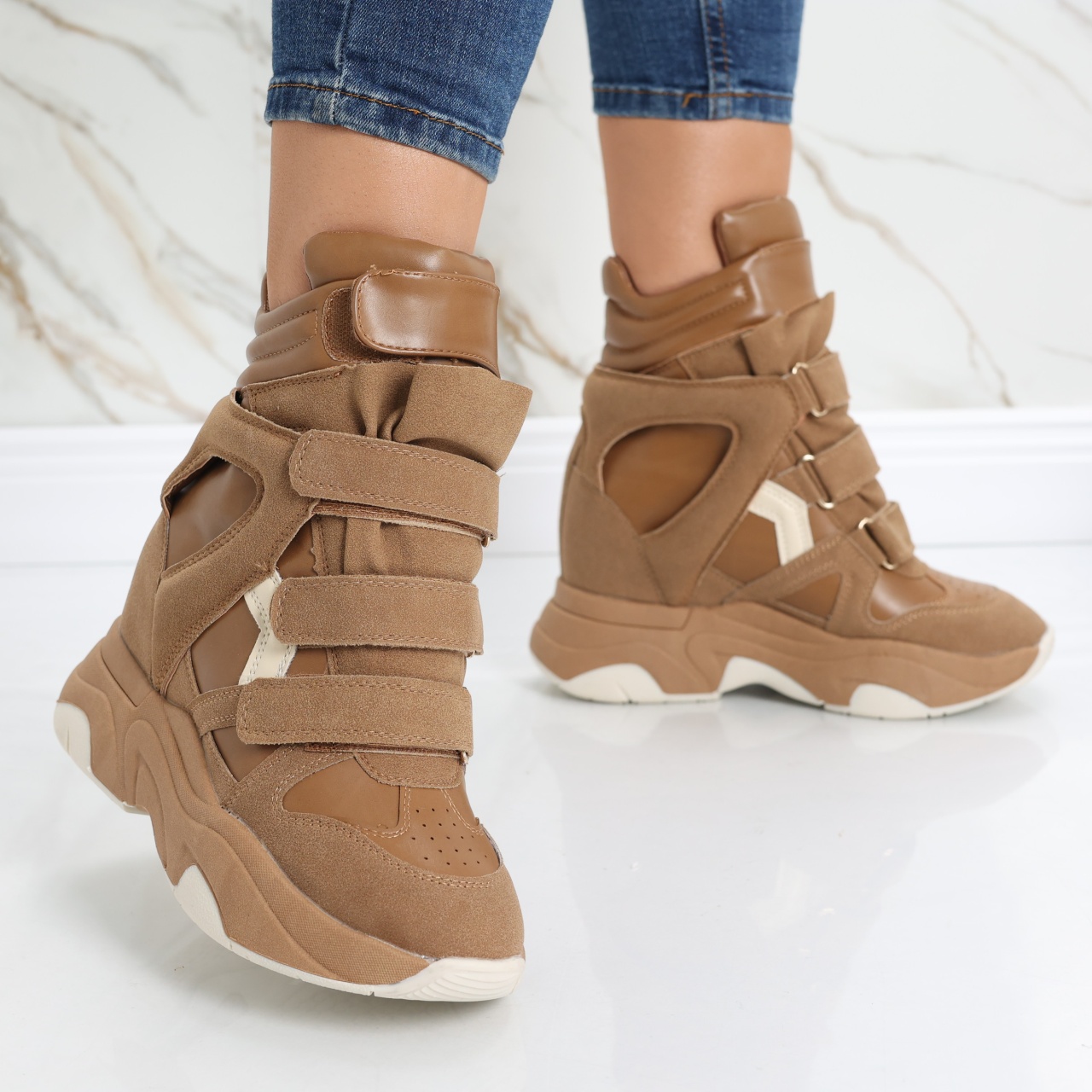 Sneakers dama cu Platforma Kaki din Piele Ecologica Anamil - poza 4