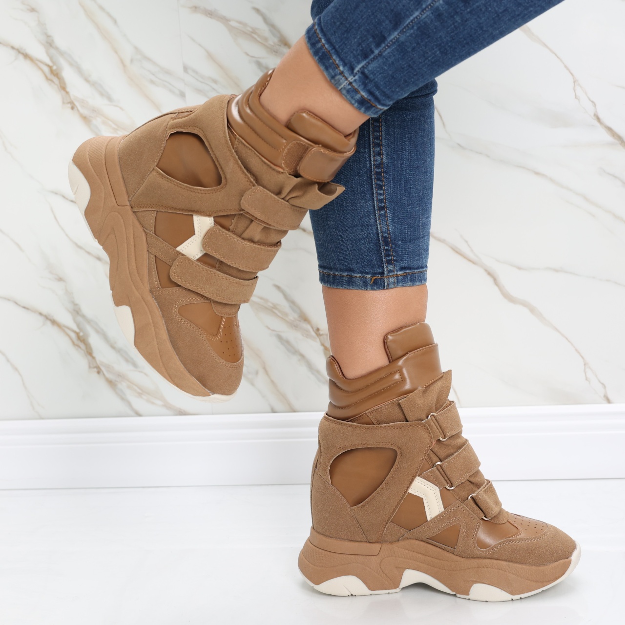 Sneakers dama cu Platforma Kaki din Piele Ecologica Anamil - poza 5