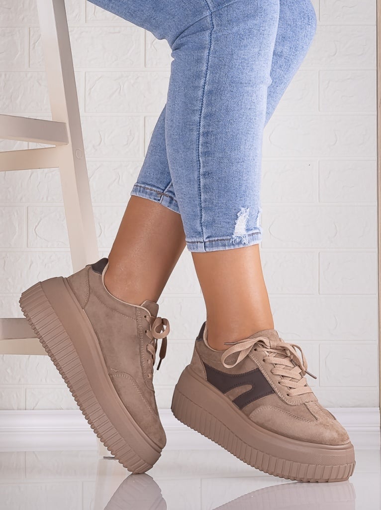 Sneakers dama cu platforma Khaki din Piele Ecologica Intoarsa Nevasa - poza 1