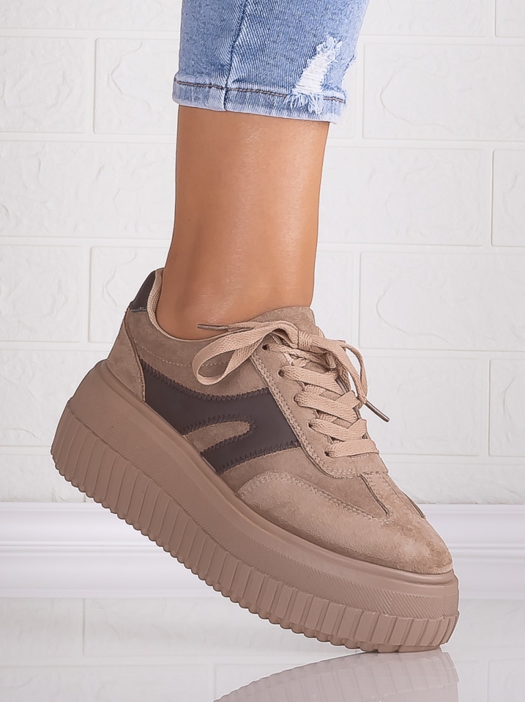 Sneakers dama cu platforma Khaki din Piele Ecologica Intoarsa Nevasa - poza 2