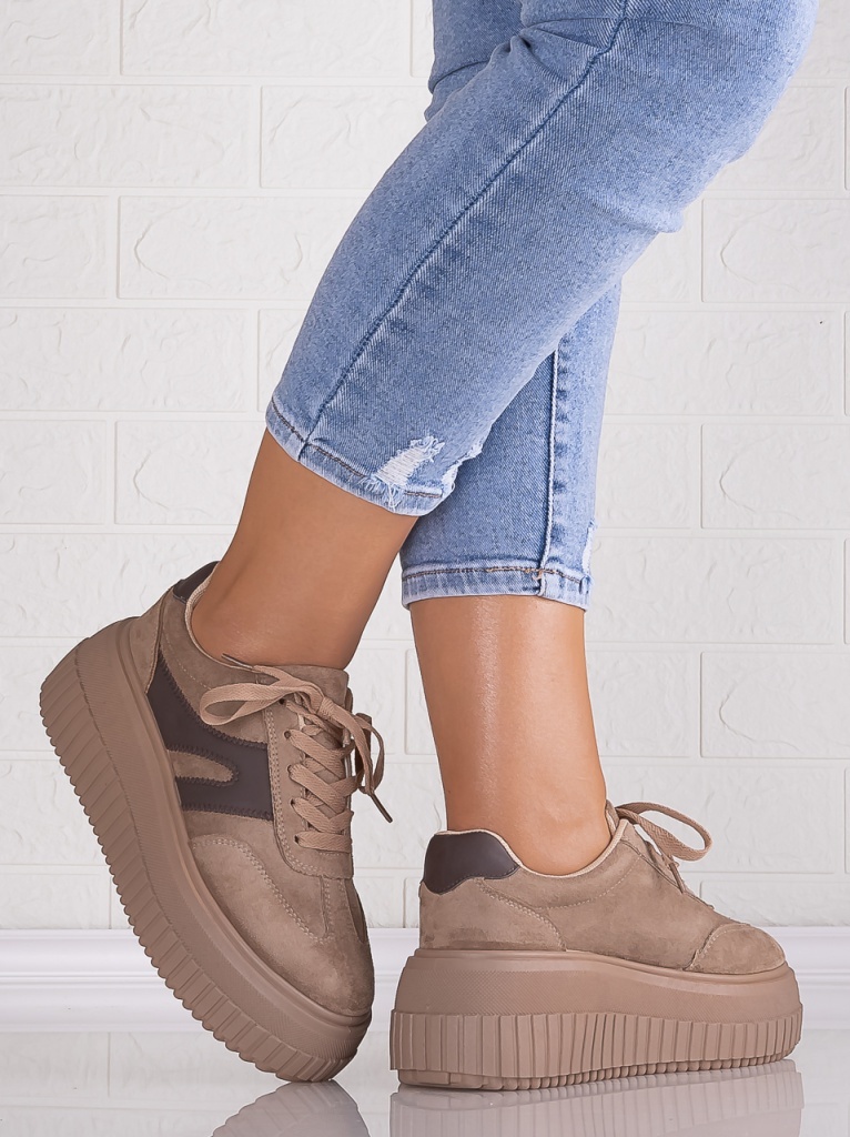 Sneakers dama cu platforma Khaki din Piele Ecologica Intoarsa Nevasa - poza 3