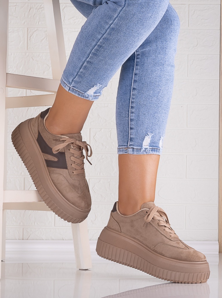 Sneakers dama cu platforma Khaki din Piele Ecologica Intoarsa Nevasa - poza 4