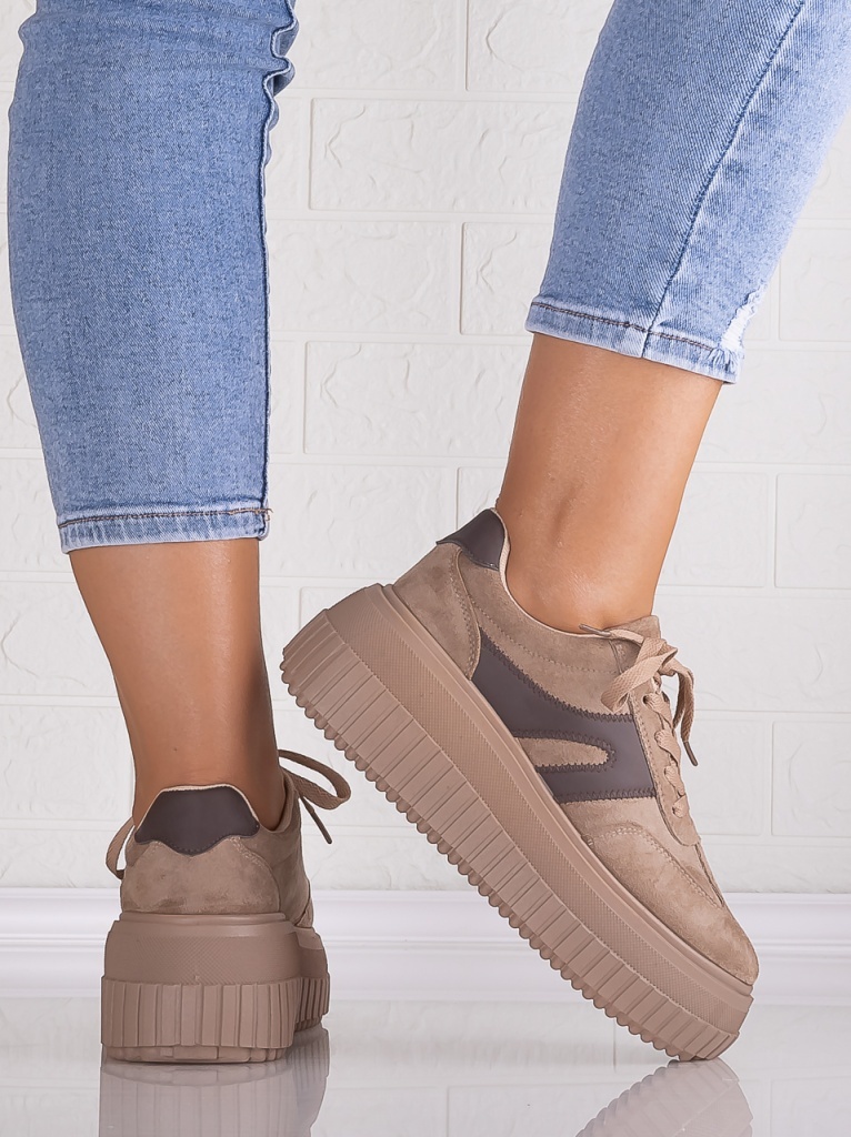 Sneakers dama cu platforma Khaki din Piele Ecologica Intoarsa Nevasa - poza 5