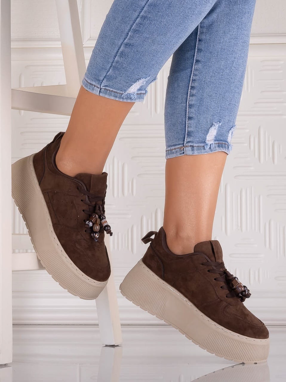 Sneakers dama cu platforma Maro din Piele Ecologica Intoarsa Arenia - poza 1