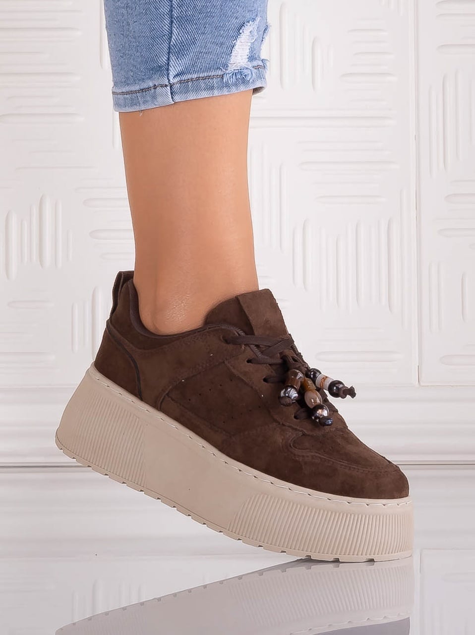 Sneakers dama cu platforma Maro din Piele Ecologica Intoarsa Arenia - poza 2