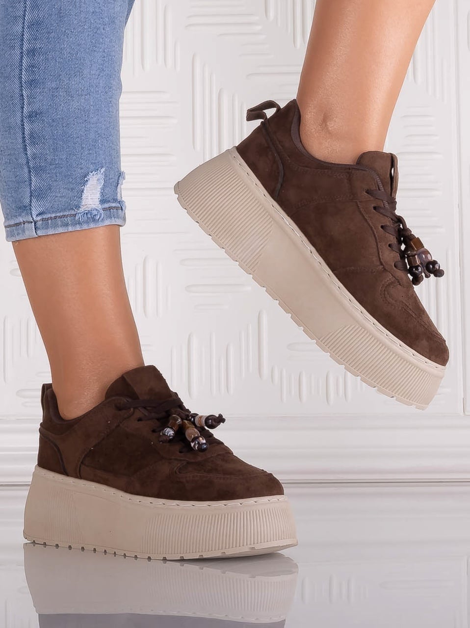Sneakers dama cu platforma Maro din Piele Ecologica Intoarsa Arenia - poza 4