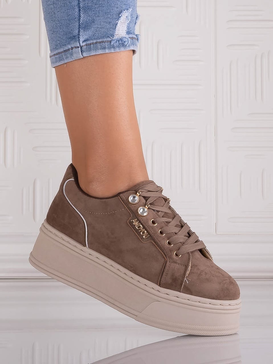 Sneakers dama cu platforma Maro din Piele Ecologica Intoarsa Dalenea - poza 2