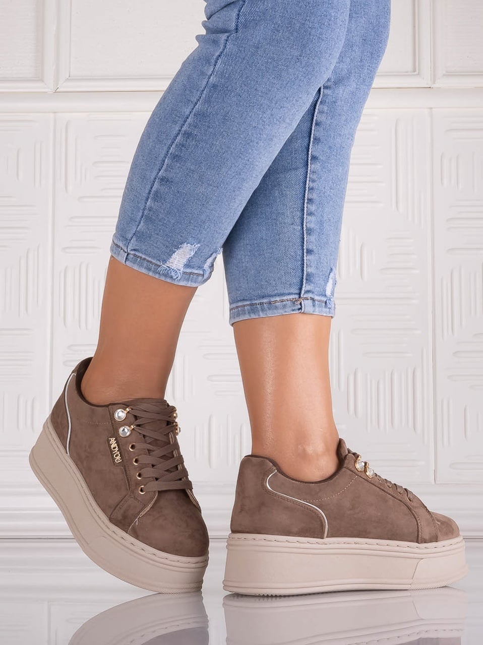 Sneakers dama cu platforma Maro din Piele Ecologica Intoarsa Dalenea - poza 3