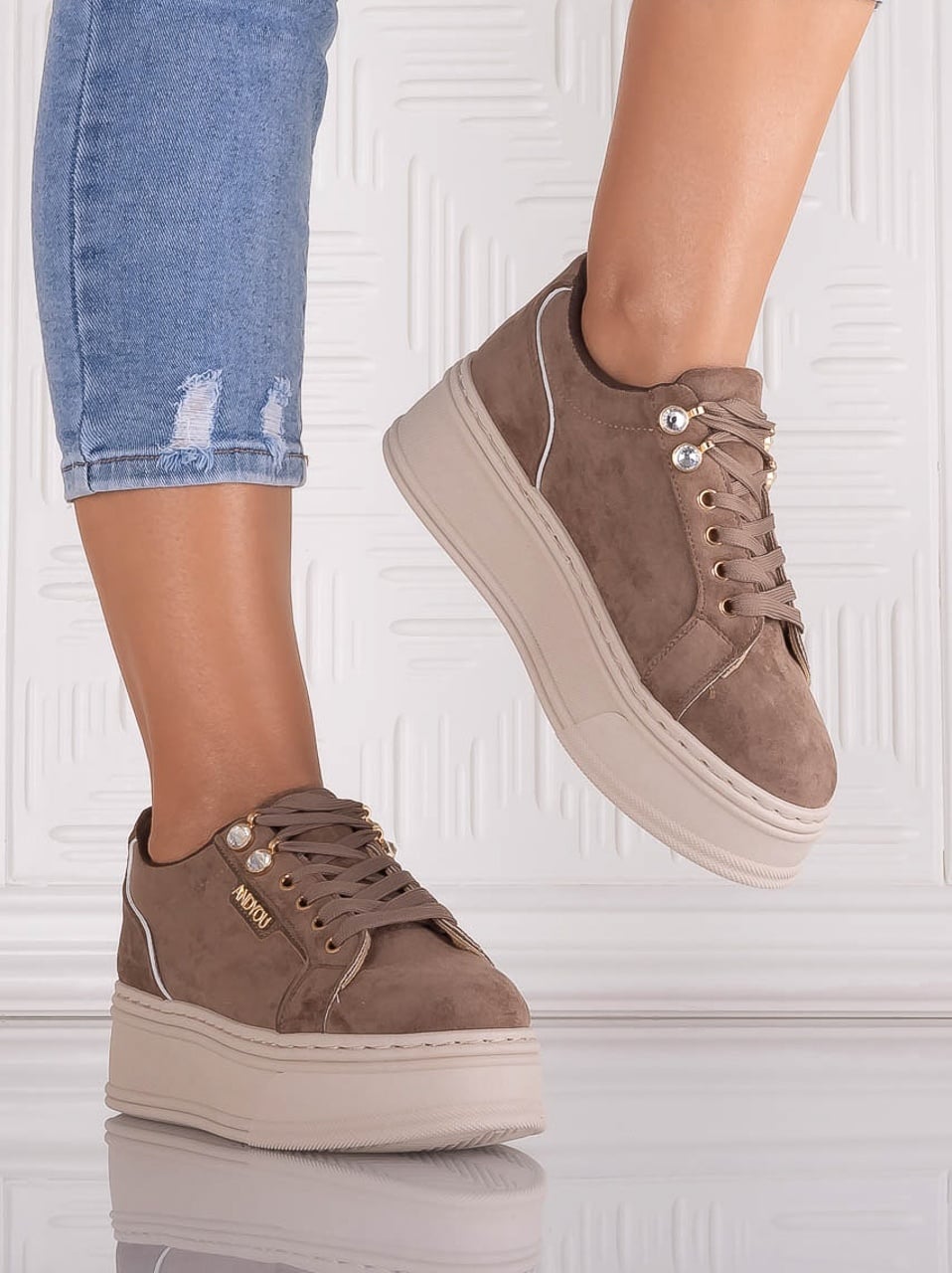 Sneakers dama cu platforma Maro din Piele Ecologica Intoarsa Dalenea - poza 4