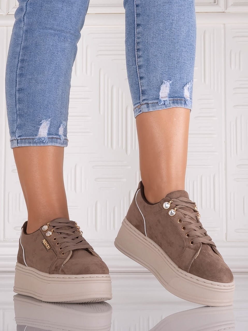 Sneakers dama cu platforma Maro din Piele Ecologica Intoarsa Dalenea - poza 5